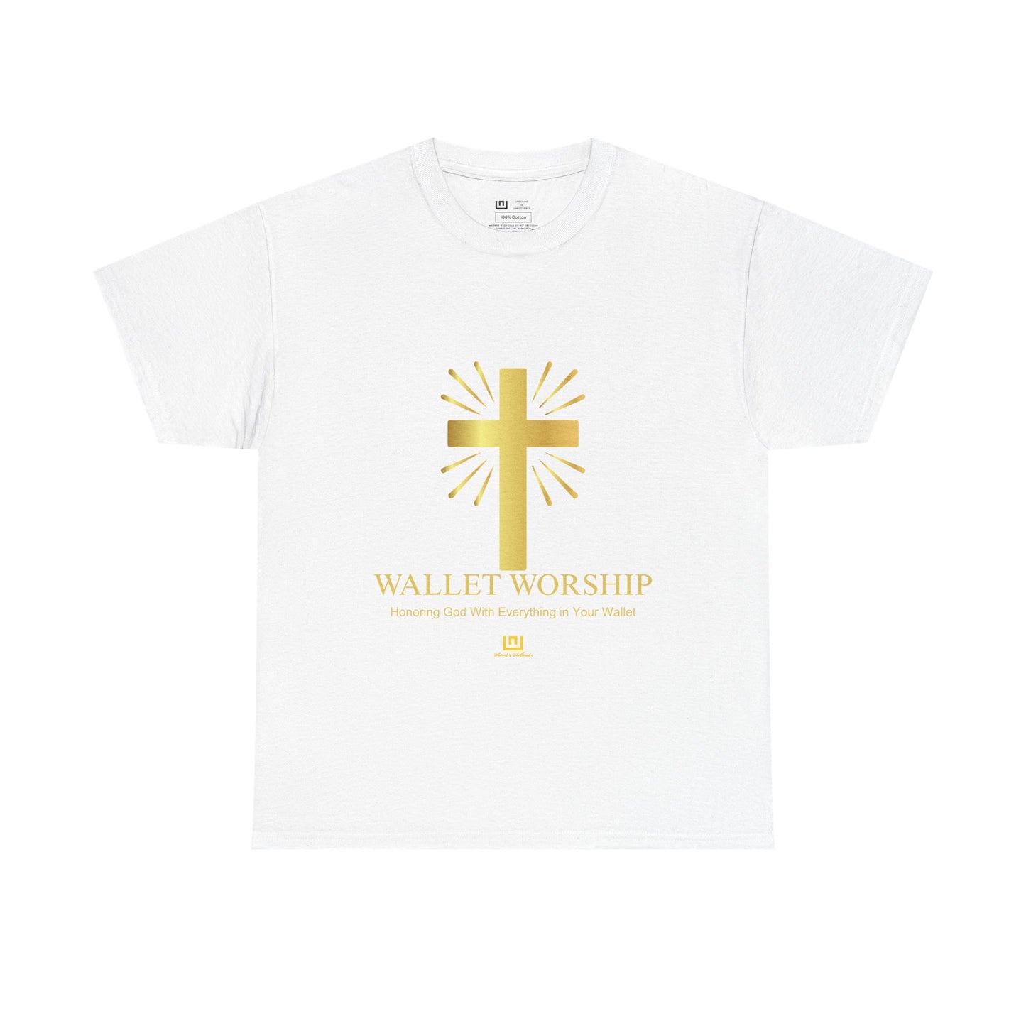 Wallet Worship T‑Shirt — Gold Cross Christian Faith Tee