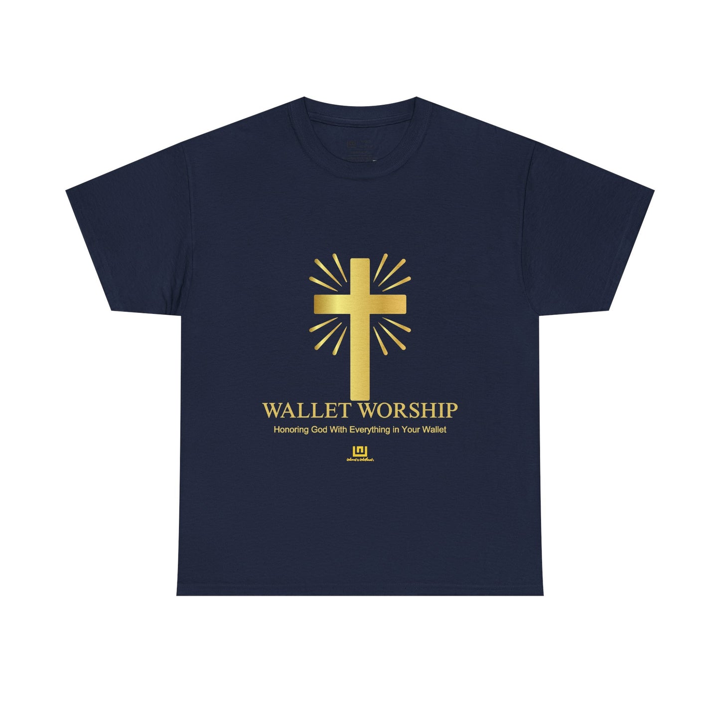 Wallet Worship T‑Shirt — Gold Cross Christian Faith Tee