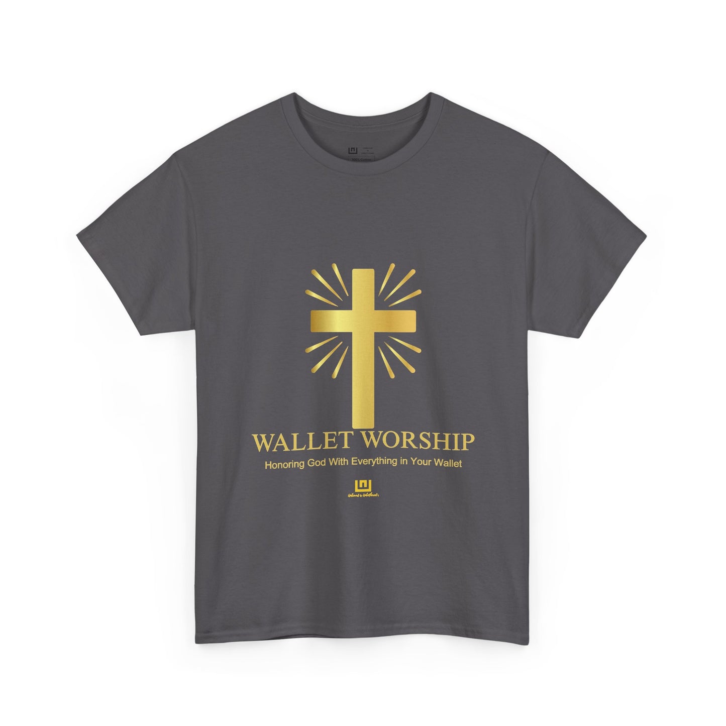 Wallet Worship T‑Shirt — Gold Cross Christian Faith Tee