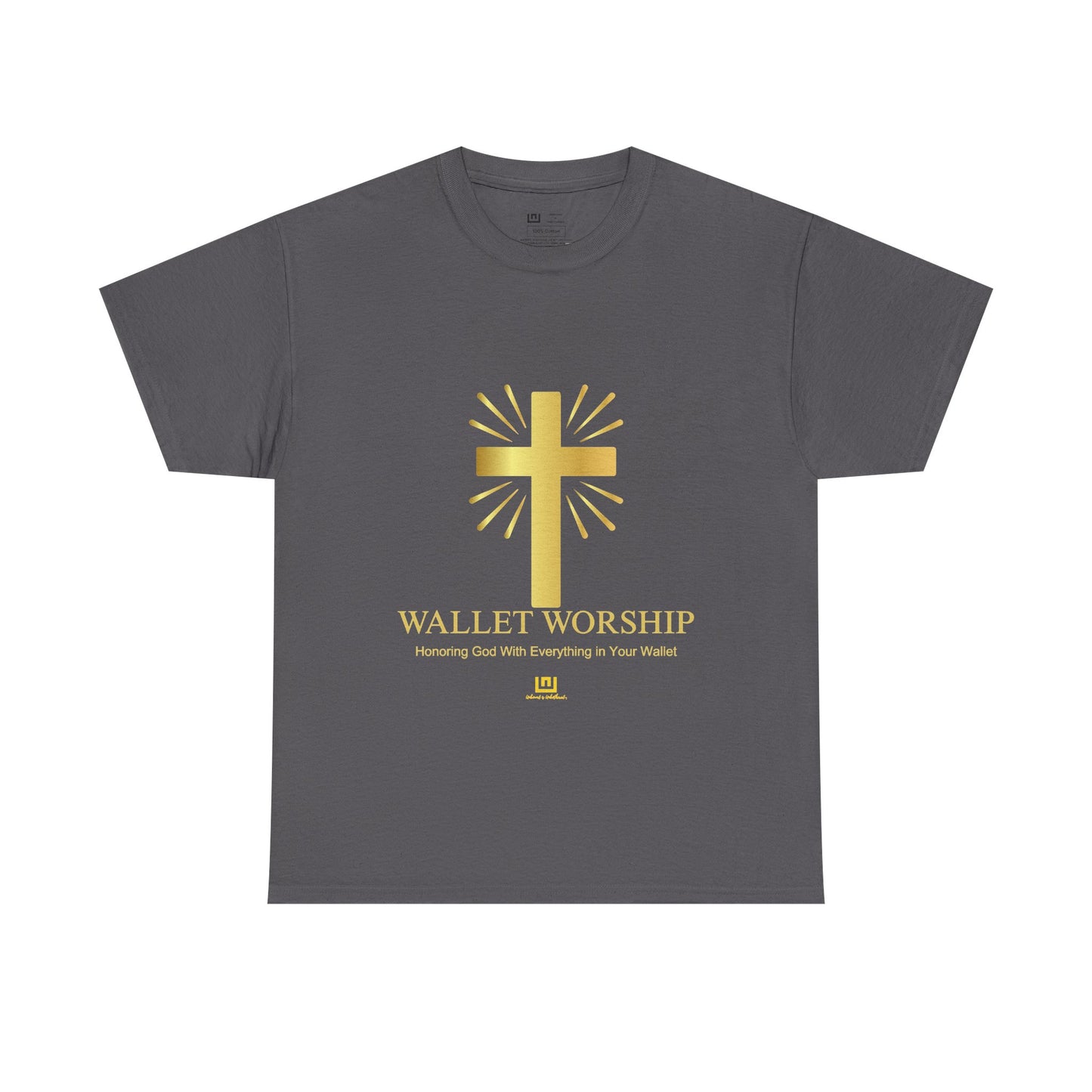 Wallet Worship T‑Shirt — Gold Cross Christian Faith Tee