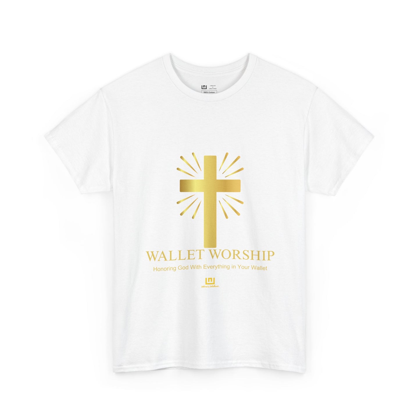 Wallet Worship T‑Shirt — Gold Cross Christian Faith Tee